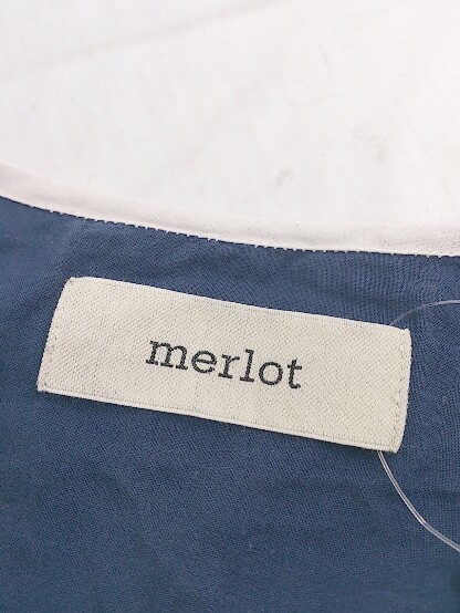 ◇ merlot メルロー Vネック 刺繍 長袖 膝下丈 ワンピース ネイビー レディース P_画像4