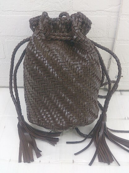 * * beautiful goods * * LADYMADEretimeido tag attaching knitting shoulder bag Brown lady's P