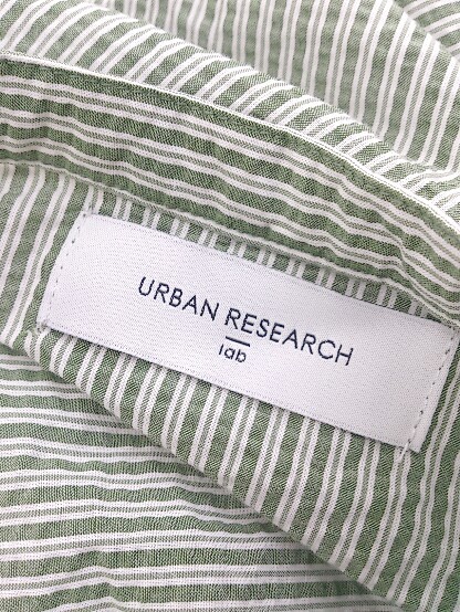 ◇ URBAN RESEARCH lab ピンストライプ シアサッカー 半袖 ロング ワンピース サイズF グリーン ホワイト系 レディース P_画像4