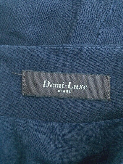 ◇ Demi-Luxe BEAMS デミルクス ビームス リネン混 スリット 膝下丈 ナロー スカート サイズ36 ネイビー レディース P_画像4