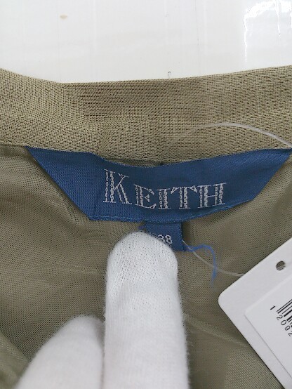 ◇ KEITH キース リネン100％ 膝丈 ギャザー スカート サイズ38 カーキ レディース P_画像4