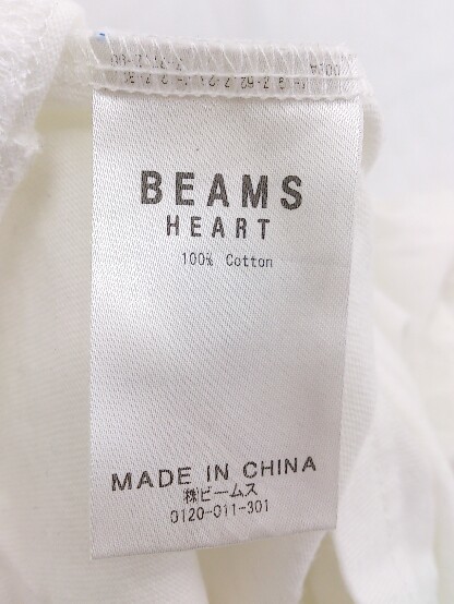◇ BEAMS HEART プリント スター 星柄 半袖 Tシャツ カットソー ホワイト系 ブラック レディース P_画像5