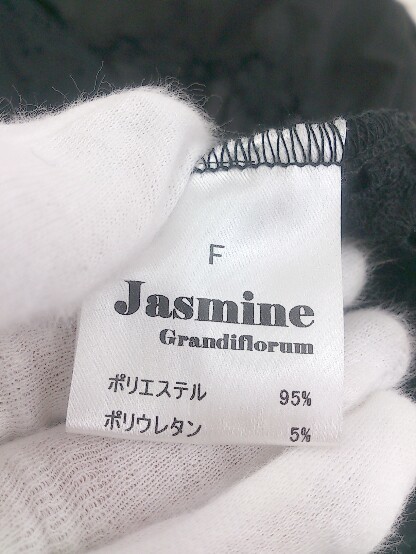 ◇ Jasmine Grandiflorum レース 刺繍 半袖 膝下丈 ワンピース サイズF ブラック レディース P_画像5