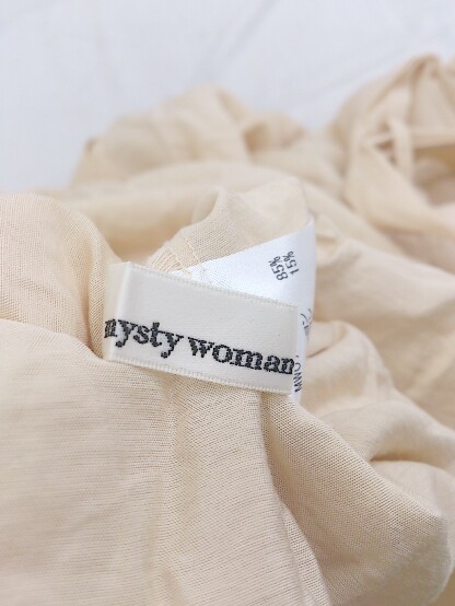 ◇ ◎ mysty woman ミスティウーマン ウエストリボン付き 半袖 ロング ワンピース サイズF ベージュ系 レディース P_画像4