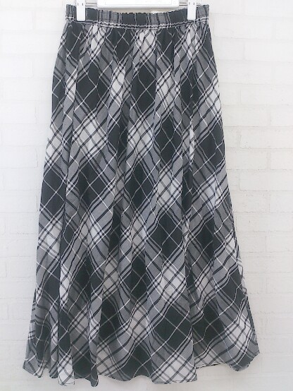 ◇ Dessin デッサン ウエストゴム チェック ガーゼ ロング ギャザー スカート サイズ2 ブラック ホワイト レディース P_画像3