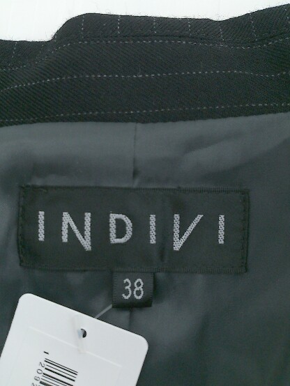 ◇ INDIVI インディヴィ シングル1B ピンストライプ 長袖 テーラード ジャケット サイズ38 ブラック レディース P_画像4