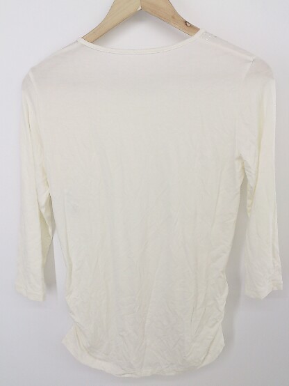 ◇ COMME CA DU MODE 装飾 シャーリング 七分袖 Tシャツ カットソー サイズ9 アイボリー シルバー系 レディース P_画像3