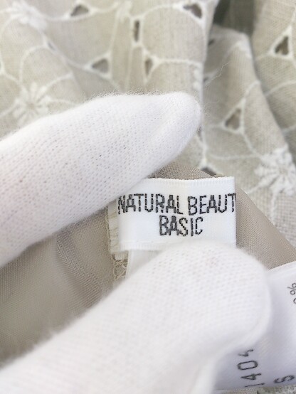 ◇ NATURAL BEAUTY BASIC ナチュラルビューティーベーシック 刺繍 半袖 膝丈 ワンピース サイズS ベージュ系 レディース P_画像4