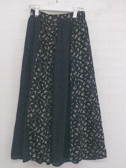 ◇ w closet ダブルクローゼット 花柄 ロング フレア スカート サイズF ブラック ベージュ ホワイト レディース P_画像1