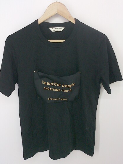 ◇ beautiful people デザイン 半袖 Tシャツ カットソー サイズ170 ブラック ゴールド レディース P_画像2