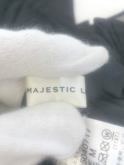 ◇ MAJESTIC LEGON ウエストゴム レース 切替 膝下丈 プリーツ スカート サイズM ブラック レディース P_画像4