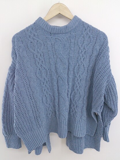 ◇ ViS ビス バックリボン ケーブル編み 長袖 ニット セーター サイズF ブルー レディース P_画像2
