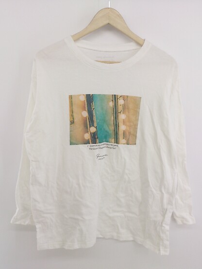 ◇ titivate select プリント 長袖 Tシャツ カットソー サイズF ホワイト系 グリーン系 マルチ レディース P_画像2