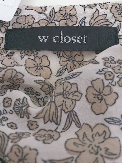 ◇ w closet ダブルクローゼット 花柄 フレア ノースリーブ ロング ワンピース サイズF ベージュ系 マルチ レディース Pの画像4