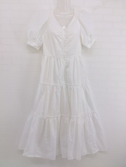 * NICE CLAUP Nice Claup tia-doV neck . minute sleeve knees under height One-piece size F eggshell white series lady's P