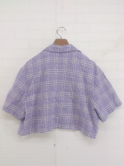 ◇ ◎ DIVIDED H&M チェック ショート丈 半袖 シャツ ブラウス サイズEUR L US L CA G パープル系 レディース Pの画像3