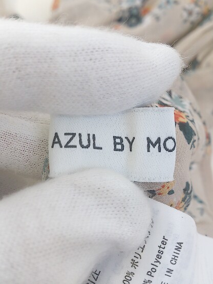 ◇ AZUL BY MOUSSY 花柄 ショート丈 シアー 七分袖 ブラウス カットソー サイズS ベージュ系 マルチ レディース P_画像4