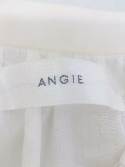 ◇ ANGIE アンジー バンドカラー 刺繍 長袖 膝下丈 シャツ ワンピース サイズ F オフホワイト レディース P_画像4