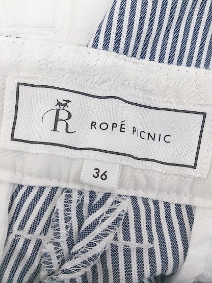 ◇ ROPE PICNIC ロペピクニック ストライプ 七分丈 サブリナ パンツ サイズ36 ネイビー ホワイト レディース P_画像4