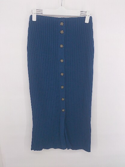 * MOUSSY Moussy adult woman plain front button rib knitted long tight skirt size 1 blue group lady's P