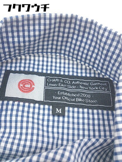 ◇ CHARI&CO ギンガムチェック スナップボタン 半袖 オープンカラーシャツ サイズ M ネイビー ホワイト メンズの画像4