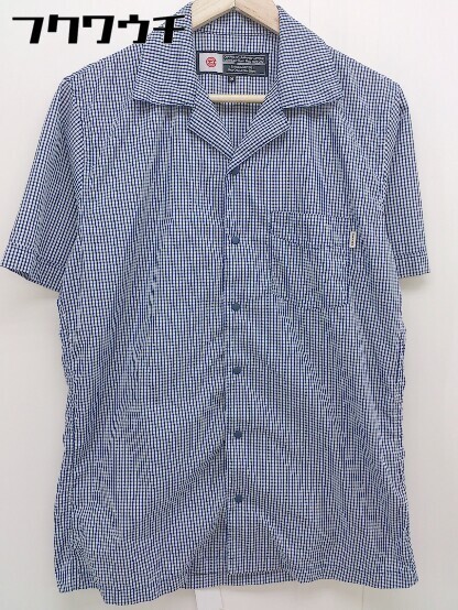 ◇ CHARI&CO ギンガムチェック スナップボタン 半袖 オープンカラーシャツ サイズ M ネイビー ホワイト メンズの画像2