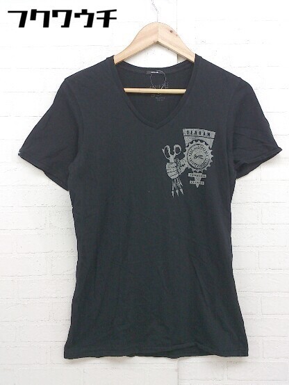 ◇ DENHAM デンハム プリント 半袖 Tシャツ カットソー サイズXS ブラック メンズ_画像1