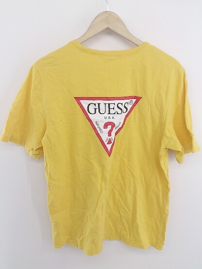 * GUESS Guess задний принт Logo короткий рукав футболка cut and sewn размер M желтый белый оттенок красного мужской P