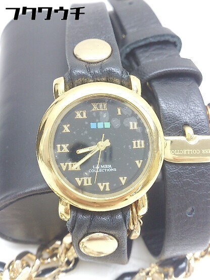◇ ◎ LA MER collection クォーツ式 3針 アナログ 動作未確認 腕時計 ウォッチ ブラック ゴールド レディース_画像3