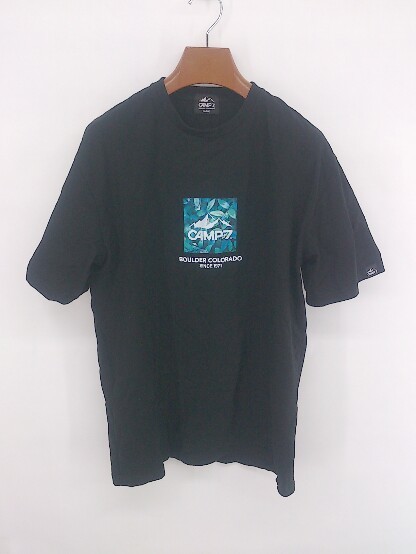 ◇ CAMP7 ワンポイント カジュアル 半袖 Tシャツ カットソー サイズL ブラック マルチ レディース E_画像1