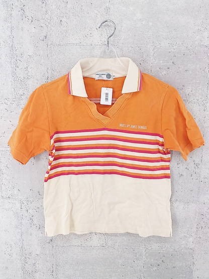 * JUNKO SHIMADA golf Junko Shimada border short sleeves shirt cut and sewn size M orange beige lady's 