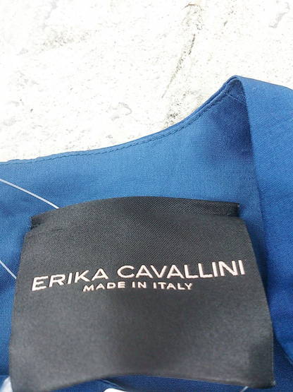 ◇ ERIKA CAVALLINI シルク100% イタリア製 ノースリーブ 膝丈 ワンピース 38 ブルー レディース_画像5