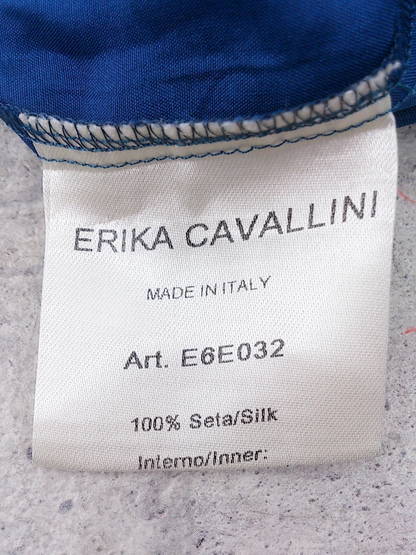 ◇ ERIKA CAVALLINI シルク100% イタリア製 ノースリーブ 膝丈 ワンピース 38 ブルー レディース_画像6