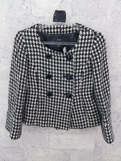 * ef-de ef-de check long sleeve no color jacket size 7 ivory black lady's 