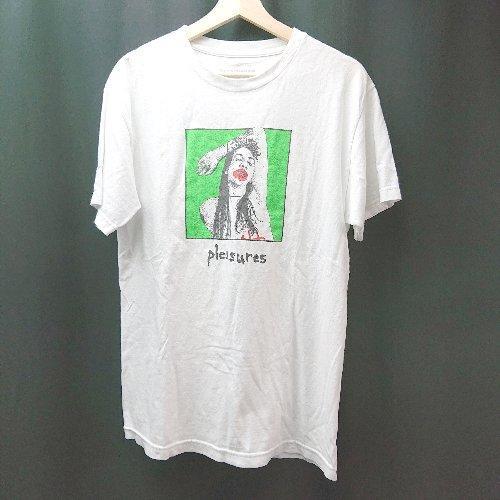 ◇ PLEASURES フロントプリント ラウンドネック 個性的 バックロゴ 半袖 Tシャツ 表記なし ホワイト レディース メンズ E_画像1