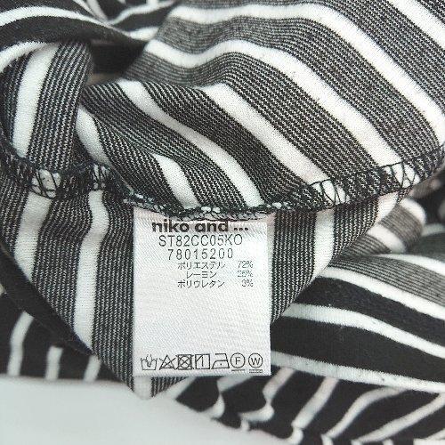 ◇ niko and… Vネック ボーダー柄 フィッシュテール 透け感なし 半袖 Tシャツ サイズ4 ブラック/ホワイト レディース E_画像6