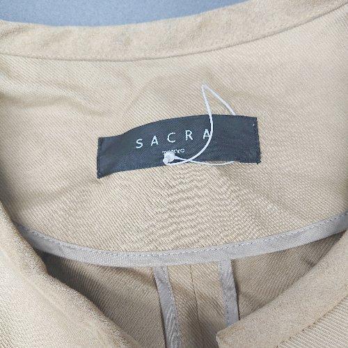 ◇ SACRA サクラ 前ボタン閉めなし 綺麗め カジュアル 七分袖 ジャケット サイズ.38 ベージュ系 レディース E_画像4