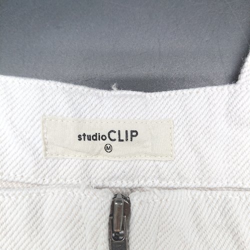 ◇ studio CLIP スタディオクリップ ハーフジップ デニム生地 肩紐調節 オーバーオール サイズM ホワイト レディース E_画像4