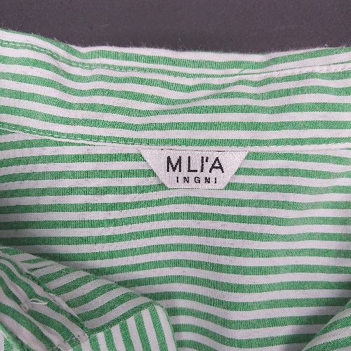 * mli\'a ingni stripe . pocket oversize casual long sleeve shirt size M green / white lady's E