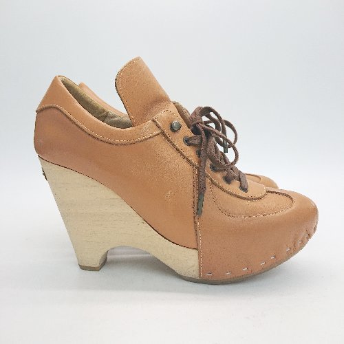 * durbuy casual race up simple wood outing pumps Loafer size 36 Camel lady's E