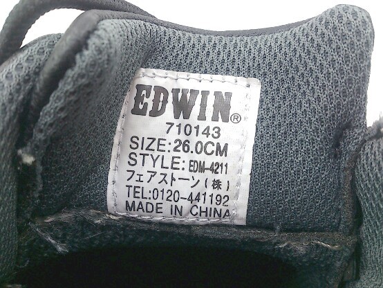 ◇ EDWIN エドウィン EDM-4211 防水 防滑 カジュアル シューズ サイズ 26cm ブラック メンズ P_画像5