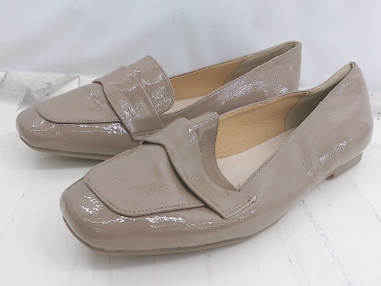 * * beautiful goods * menuemene square tu Flat Loafer shoes size 26.5 beige Brown lady's P