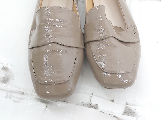 * * beautiful goods * menuemene square tu Flat Loafer shoes size 26.5 beige Brown lady's P