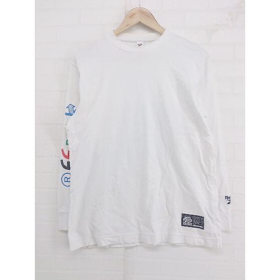 ◇ Reebok リーボック プリント 長袖 Tシャツ カットソー サイズM ホワイト ネイビー メンズ P_画像1