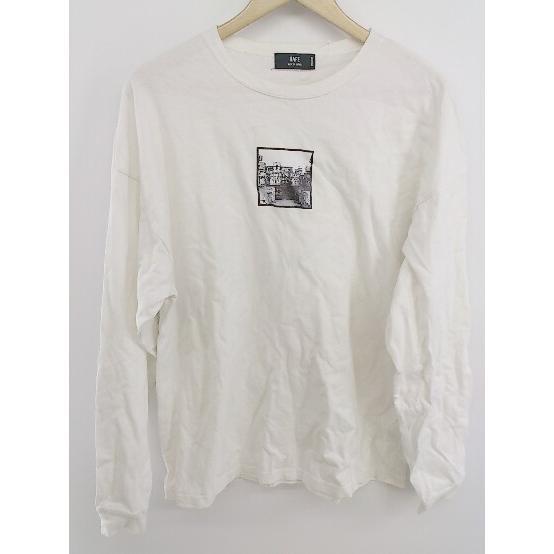◇ HARE ハレ プリント 刺繍 長袖 Tシャツ カットソー サイズM ホワイト系 ブラック メンズ P_画像2