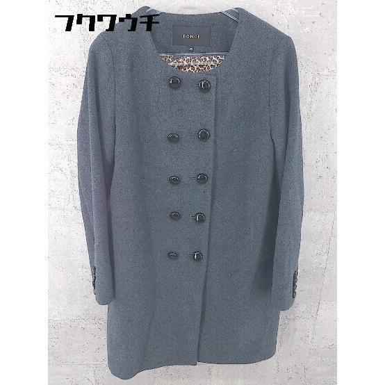 ■ FONCE フォンセ アンゴラ混 長袖 ノーカラー コート 36サイズ グレー レディース_画像1