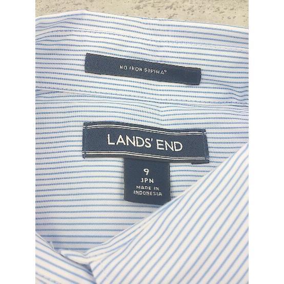 ◇ ◎ LANDS' END ランズエンド ストライプ 七分袖 シャツ 9 ライトブルー ホワイト レディース_画像4