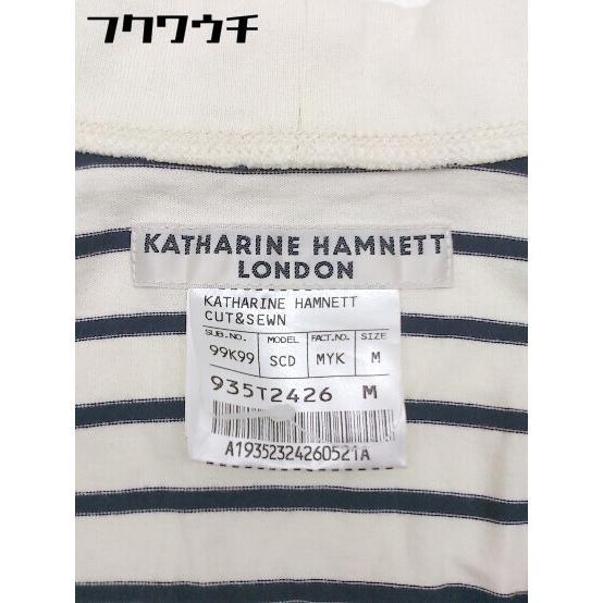 ◇ KATHARINE HAMNETT LONDON ボーダー 薄手 七分袖 ジャケット サイズM アイボリー ネイビー レディース_画像4