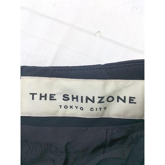 ◇ THE SHINZONE ザ シンゾーン バックジップ 切替 レース 膝丈 台形 スカート サイズ34 ネイビー グリーン レディース_画像6