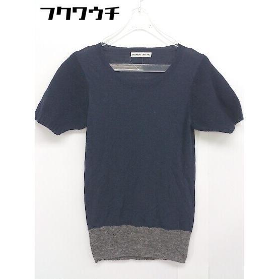◇ TSUMORI CHISATO ツモリチサト 切替 半袖 ニット セーター サイズ2 ネイビー レディース_画像1